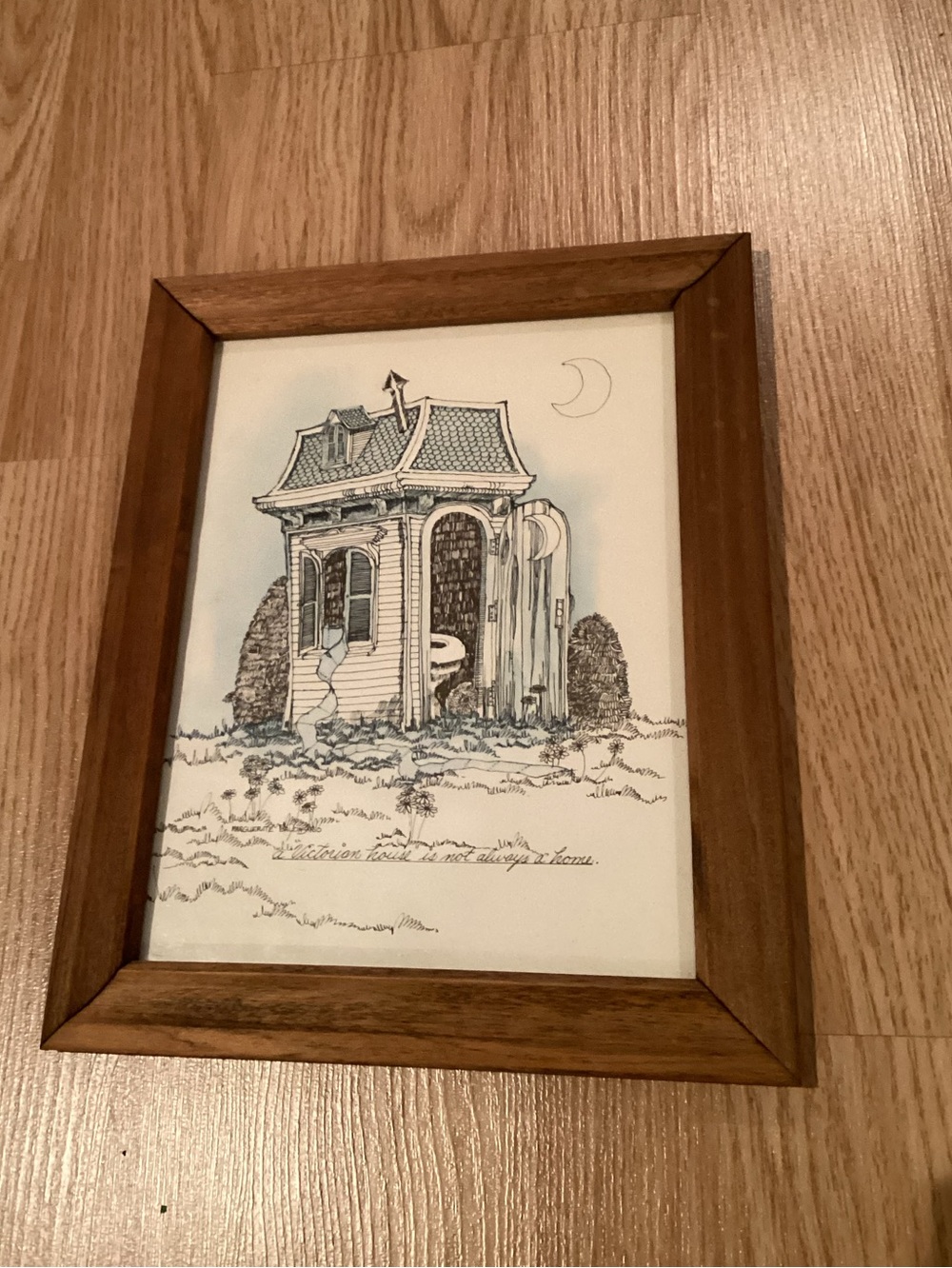 Framed Humoristic Illustration a Victorian house is not always a house
